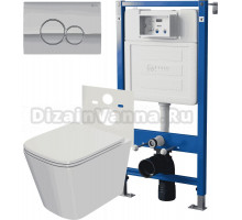 Комплект 3 в 1 Унитаз подвесной Point Ника PN41081 + Инсталляция PN45120 + Кнопка Виктория PN44061C цвет хром