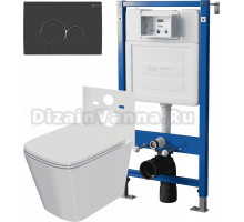 Комплект 3 в 1 Унитаз подвесной Point Ника PN41081 + Инсталляция PN45120 + Кнопка Виктория PN44061BC цвет черный, хром