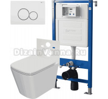 Комплект 3 в 1 Унитаз подвесной Point Ника PN41081 + Инсталляция PN45120 + Кнопка Виктория PN44061WG цвет белый, золото