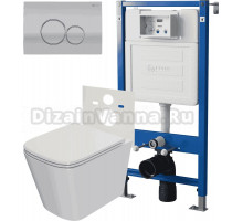 Комплект 3 в 1 Унитаз подвесной Point Ника PN41081 + Инсталляция PN45120 + Кнопка Виктория PN44061SC цвет сатин, хром