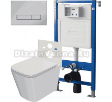 Комплект 3 в 1 Унитаз подвесной Point Ника PN41081 + Инсталляция PN45120 + Кнопка Меркурий PN44831BM цвет матовый черный