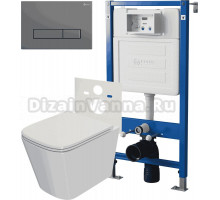 Комплект 3 в 1 Унитаз подвесной Point Ника PN41081 + Инсталляция PN45120 + Кнопка Меркурий PN44831GM цвет графит