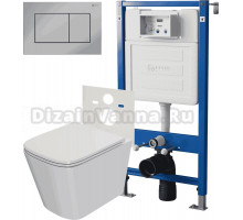 Комплект 3 в 1 Унитаз подвесной Point Ника PN41081 + Инсталляция PN45120 + Кнопка PN44081C цвет хром