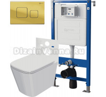 Комплект 3 в 1 Унитаз подвесной Point Ника PN41081 + Инсталляция PN45120 + Кнопка Афина PN44041G цвет золото