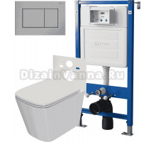 Комплект 3 в 1 Унитаз подвесной Point Ника PN41081 + Инсталляция PN45120 + Кнопка PN44081SB цвет брашированная сталь