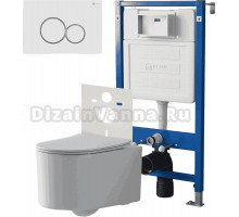 Комплект 3 в 1 Унитаз подвесной Point Веста PN41701 + Инсталляция PN45120 + Кнопка Виктория PN44061WG цвет белый, золото