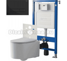 Комплект 3 в 1 Унитаз подвесной Point Веста PN41701 + Инсталляция PN45120 + Кнопка Меркурий PN44831BM цвет матовый черный