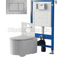 Комплект 3 в 1 Унитаз подвесной Point Веста PN41701 + Инсталляция PN45120 + Кнопка Ника PN44081C цвет хром