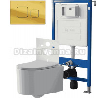 Комплект 3 в 1 Унитаз подвесной Point Веста PN41701 + Инсталляция PN45120 + Кнопка Афина PN44041G цвет золото