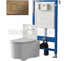 Комплект 3 в 1 Унитаз подвесной Point Веста PN41701 + Инсталляция PN45120 + Кнопка Афина PN44041BB цвет брашированная бронза