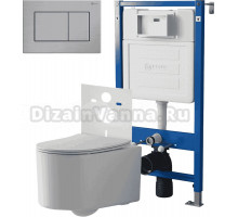 Комплект 3 в 1 Унитаз подвесной Point Веста PN41701 + Инсталляция PN45120 + Кнопка Ника PN44081SB цвет брашированная сталь