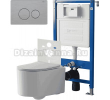 Комплект 3 в 1 Унитаз подвесной Point Веста PN41701 + Инсталляция PN45120 + Кнопка Виктория PN44061SB цвет брашированная сталь