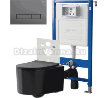 Комплект 3 в 1 Унитаз подвесной Point Веста PN41701BM + Инсталляция PN45120 + Кнопка Меркурий PN44831GM цвет графит