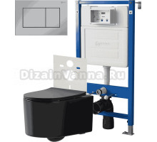 Комплект 3 в 1 Унитаз подвесной Point Веста PN41701BM + Инсталляция PN45120 + Кнопка Ника PN44081C цвет хром