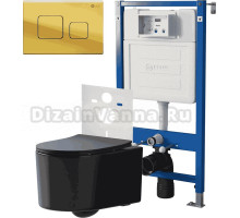 Комплект 3 в 1 Унитаз подвесной Point Веста PN41701BM + Инсталляция PN45120 + Кнопка Афина PN44041G цвет золото