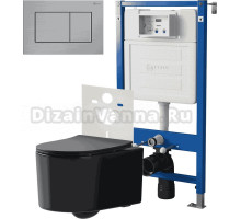 Комплект 3 в 1 Унитаз подвесной Point Веста PN41701BM + Инсталляция PN45120 + Кнопка Ника PN44081SB цвет брашированная сталь