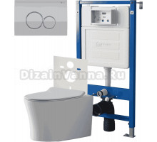 Комплект 3 в 1 Унитаз подвесной Point Вега PN41711 + Инсталляция PN45120 + Кнопка Виктория PN44061SC цвет сатин, хром