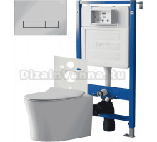 Комплект 3 в 1 Унитаз подвесной Point Вега PN41711 + Инсталляция PN45120 + Кнопка Меркурий PN44831C цвет хром