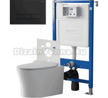 Комплект 3 в 1 Унитаз подвесной Point Вега PN41711 + Инсталляция PN45120 + Кнопка Меркурий PN44831BM цвет матовый черный