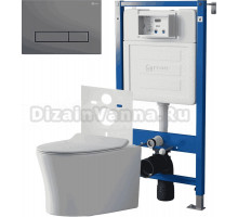 Комплект 3 в 1 Унитаз подвесной Point Вега PN41711 + Инсталляция PN45120 + Кнопка Меркурий PN44831GM цвет графит