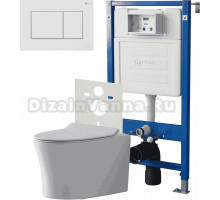 Комплект 3 в 1 Унитаз подвесной Point Вега PN41711 + Инсталляция PN45120 + Кнопка Ника PN44081W цвет матовый белый