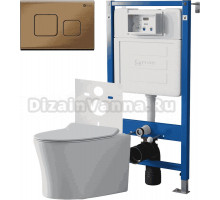 Комплект 3 в 1 Унитаз подвесной Point Вега PN41711 + Инсталляция PN45120 + Кнопка Афина PN44041BB цвет брашированная бронза
