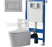 Комплект 3 в 1 Унитаз подвесной Point Вега PN41711 + Инсталляция PN45120 + Кнопка Ника PN44081SB цвет брашированная сталь