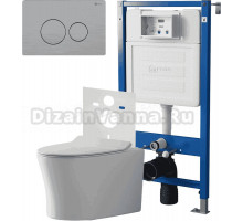 Комплект 3 в 1 Унитаз подвесной Point Вега PN41711 + Инсталляция PN45120 + Кнопка Виктория PN44061SB цвет брашированная сталь
