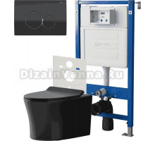 Комплект 3 в 1 Унитаз подвесной Point Вега PN41711BM + Инсталляция PN45120 + Кнопка Виктория PN44061BC цвет черный, хром