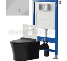 Комплект 3 в 1 Унитаз подвесной Point Вега PN41711BM + Инсталляция PN45120 + Кнопка Меркурий PN44831C цвет хром