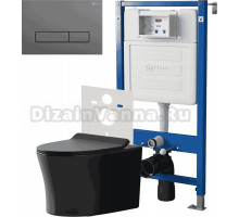 Комплект 3 в 1 Унитаз подвесной Point Вега PN41711BM + Инсталляция PN45120 + Кнопка Меркурий PN44831GM цвет графит