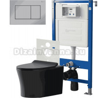 Комплект 3 в 1 Унитаз подвесной Point Вега PN41711BM + Инсталляция PN45120 + Кнопка Ника PN44081C цвет хром