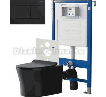 Комплект 3 в 1 Унитаз подвесной Point Вега PN41711BM + Инсталляция PN45120 + Кнопка Ника PN44081BM цвет матовый черный