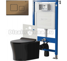 Комплект 3 в 1 Унитаз подвесной Point Вега PN41711BM + Инсталляция PN45120 + Кнопка Афина PN44041BB цвет брашированная бронза