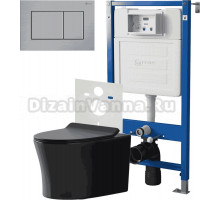 Комплект 3 в 1 Унитаз подвесной Point Вега PN41711BM + Инсталляция PN45120 + Кнопка Ника PN44081SB цвет брашированная сталь