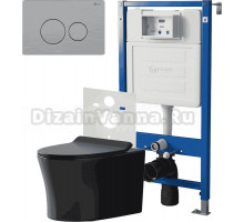 Комплект 3 в 1 Унитаз подвесной Point Вега PN41711BM + Инсталляция PN45120 + Кнопка Виктория PN44061SB цвет брашированная сталь