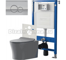 Комплект 3 в 1 Унитаз подвесной Point Вега PN41711GM + Инсталляция PN45120 + Кнопка Виктория PN44061C цвет хром