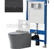 Комплект 3 в 1 Унитаз подвесной Point Вега PN41711GM + Инсталляция PN45120 + Кнопка Виктория PN44061BC цвет черный, хром