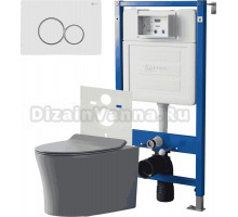 Комплект 3 в 1 Унитаз подвесной Point Вега PN41711GM + Инсталляция PN45120 + Кнопка Виктория PN44061WG цвет белый, золото