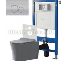 Комплект 3 в 1 Унитаз подвесной Point Вега PN41711GM + Инсталляция PN45120 + Кнопка Виктория PN44061SC цвет сатин, хром