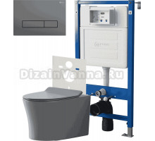 Комплект 3 в 1 Унитаз подвесной Point Вега PN41711GM + Инсталляция PN45120 + Кнопка Меркурий PN44831GM цвет графит