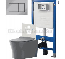 Комплект 3 в 1 Унитаз подвесной Point Вега PN41711GM + Инсталляция PN45120 + Кнопка Ника PN44081C цвет хром