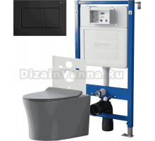 Комплект 3 в 1 Унитаз подвесной Point Вега PN41711GM + Инсталляция PN45120 + Кнопка Ника PN44081BM цвет матовый черный