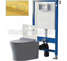 Комплект 3 в 1 Унитаз подвесной Point Вега PN41711GM + Инсталляция PN45120 + Кнопка Афина PN44041G цвет золото