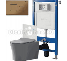 Комплект 3 в 1 Унитаз подвесной Point Вега PN41711GM + Инсталляция PN45120 + Кнопка Афина PN44041BB цвет брашированная бронза