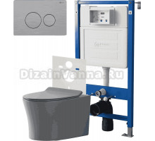 Комплект 3 в 1 Унитаз подвесной Point Вега PN41711GM + Инсталляция PN45120 + Кнопка Виктория PN44061SB цвет брашированная сталь