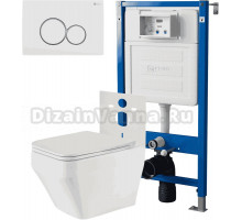 Комплект 3 в 1 Унитаз подвесной Point Аврора PN41101 + Инсталляция PN45120 + Кнопка Виктория PN44061WG цвет белый, золото