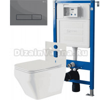 Комплект 3 в 1 Унитаз подвесной Point Аврора PN41101 + Инсталляция PN45120 + Кнопка Меркурий PN44831GM цвет графит