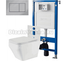 Комплект 3 в 1 Унитаз подвесной Point Аврора PN41101 + Инсталляция PN45120 + Кнопка Ника PN44081C цвет хром