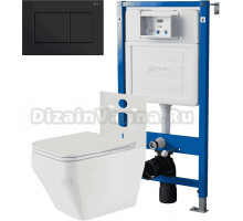 Комплект 3 в 1 Унитаз подвесной Point Аврора PN41101 + Инсталляция PN45120 + Кнопка Ника PN44081BM цвет матовый черный